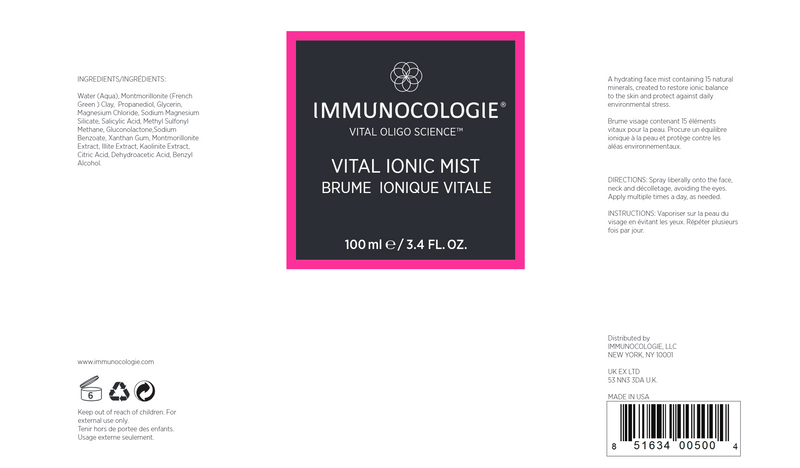 Vital Ionic Mist (Immunocologie Skincare) Label