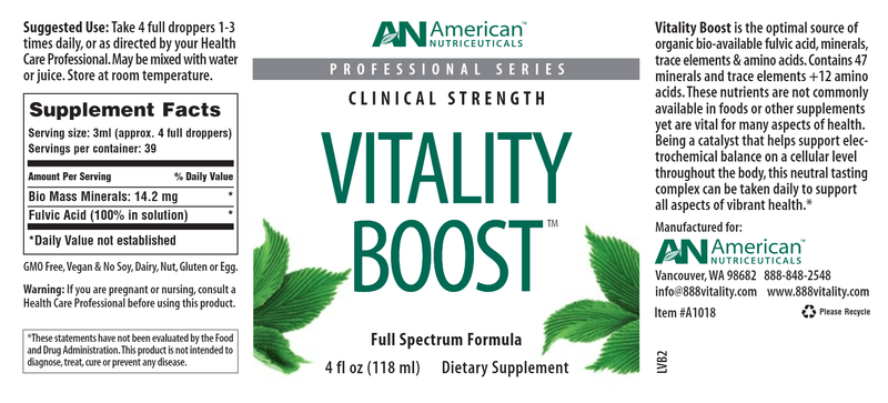 Vitality Boost (American Nutriceuticals, LLC) Label