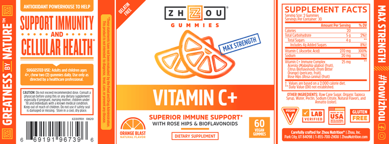 Vitamin C+ Gummies (ZHOU Nutrition) Label