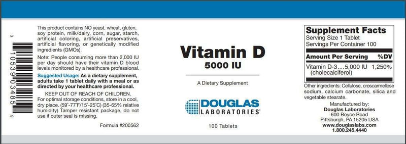 Vitamin D 5000 IU (Douglas Labs) Supplement Facts