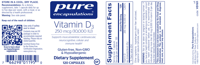 Vitamin D3 250 mcg (10,000 IU) 120 Count