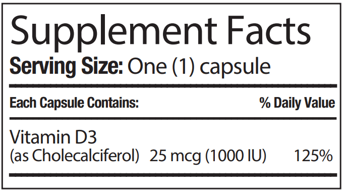 Vitamin D3 Progena Supplement Facts