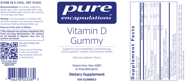 Vitamin D Gummy (Pure Encapsulations) label