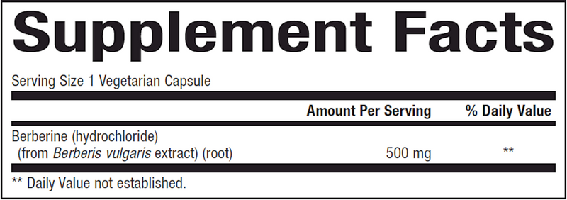 WellBetX Berberine 500 mg (Natural Factors) 120ct Supplement Facts