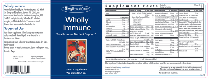 Wholly Immune Powder 900 Grams (Allergy Research Group) label