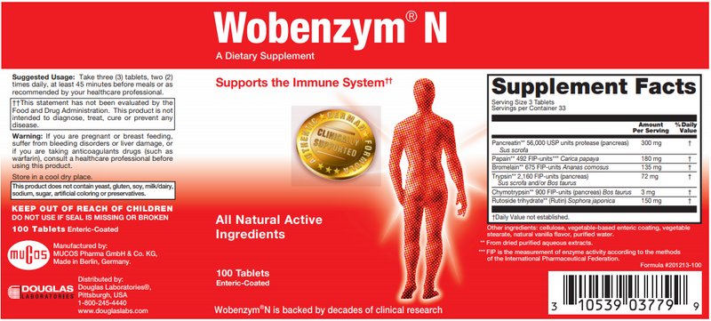 BACKORDER ONLY - Wobenzym N Revised 100 Count