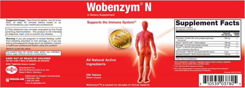 BACKORDER ONLY - Wobenzym N Revised 200 Count