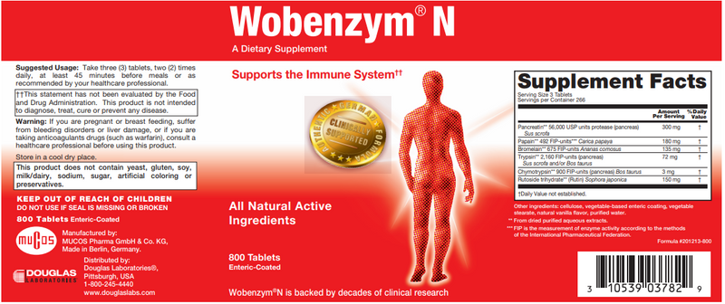 BACKORDER ONLY - Wobenzym N Revised 800 Count