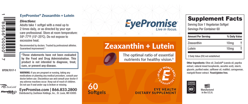 Zeaxanthin and Lutein (EyePromise) Label