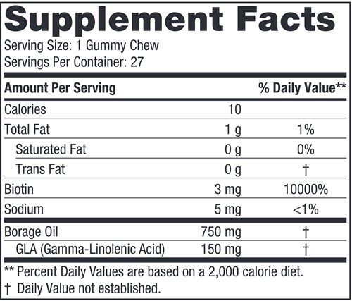 Zero Sugar Hair & Skin Gummy Chews (Nordic Naturals) supplement facts