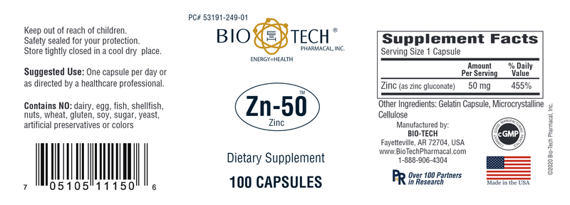 Zn-50 Zinc Gluconate (Bio-Tech Pharmacal) Label