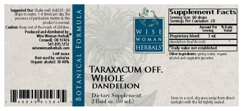 Taraxacum whole dandelion 2oz Wise Woman Herbals products