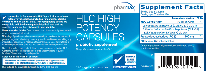 HLC High Potency Capsules (Pharmax) 120ct Label