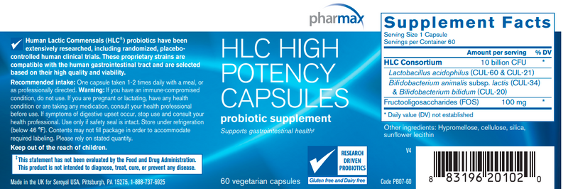 HLC High Potency Capsules 60 Count (Pharmax) Front